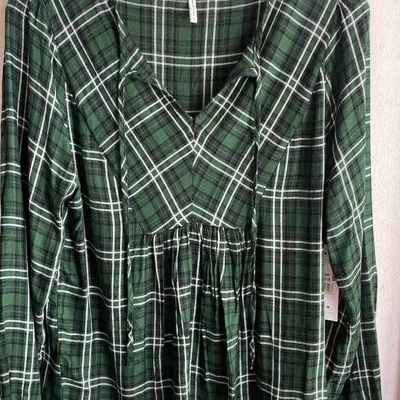 Three Dots Mason Plaid Long Sleeve Blouse Dark Green - Picture 11 of 16